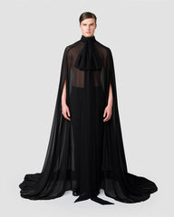Oscar Black Chiffon Kaftan Cape