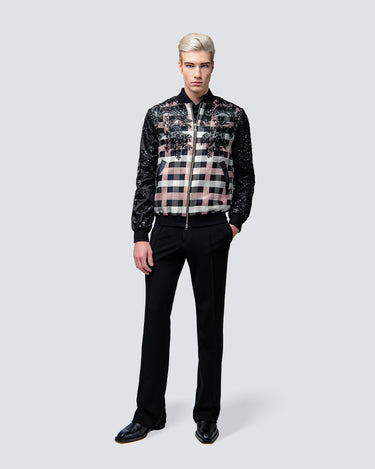 Black/Pink Gingham Check Bomber Jacket