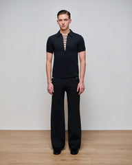 Kai Black Lace Up Polo Top