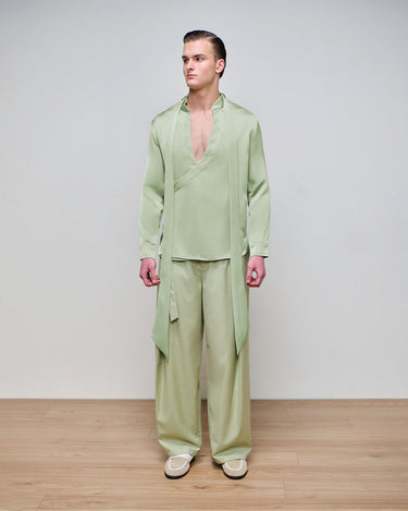 Dion Sage Satin Wrap Shirt