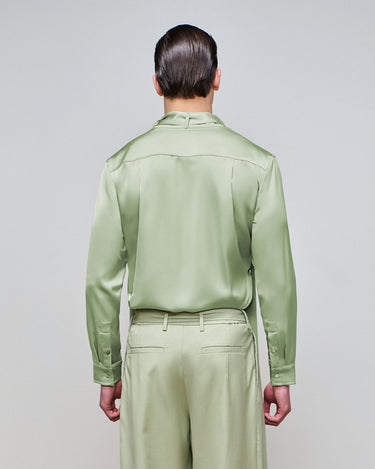 Dion Sage Satin Wrap Shirt