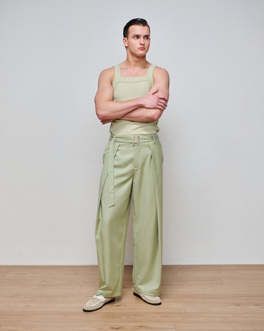Heath Sage Wide Leg  Belted Trouser