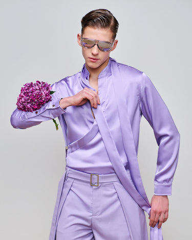 Dion Lilac Satin Wrap Shirt