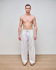 Heath Off White Wide Leg Belted Trouser