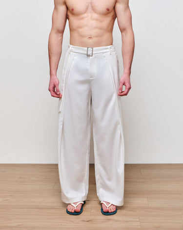 Heath Off White Wide Leg Belted Trouser