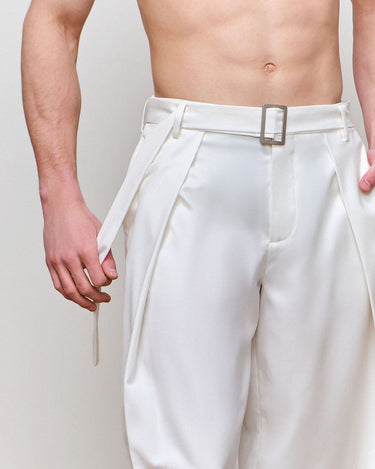 Heath Off White Wide Leg Belted Trouser