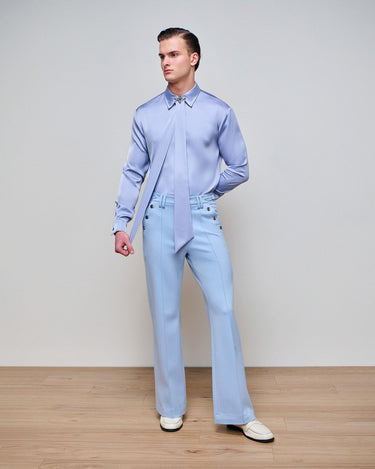 Ricardo Periwinkle Satin Shirt & Brooch