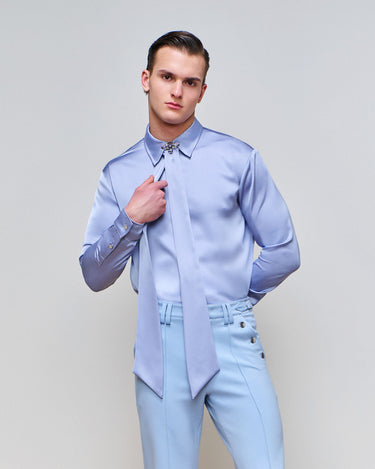 Ricardo Periwinkle Satin Shirt & Brooch