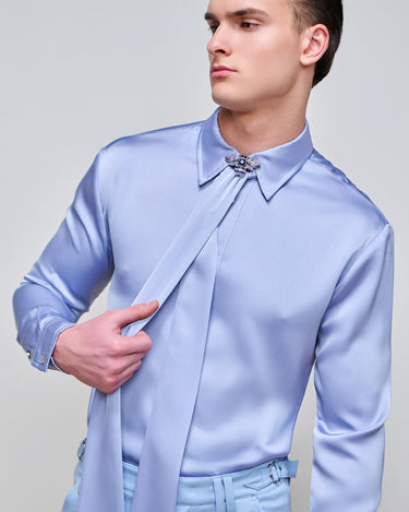 Ricardo Periwinkle Satin Shirt & Brooch