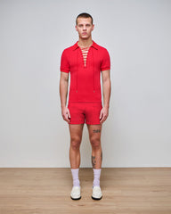 Kai Crimson Lace Up Polo Top