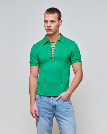 Kai Emerald Lace Up Polo Top