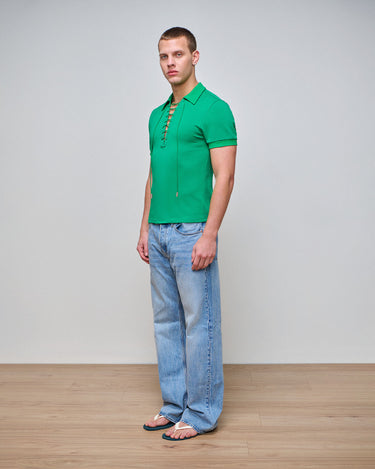 Kai Emerald Lace Up Polo Top
