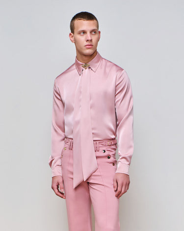 Ricardo Blush Satin Shirt & Brooch