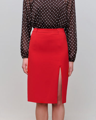 Delta Crimson Slit Pencil Skirt