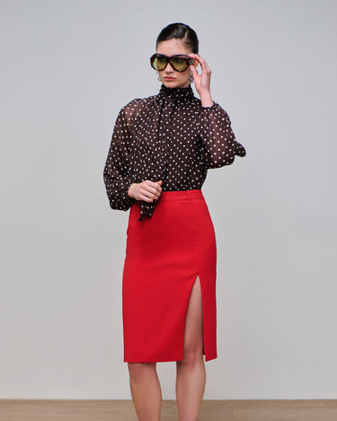 Delta Crimson Slit Pencil Skirt