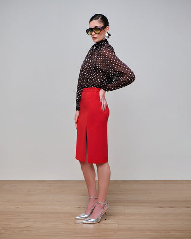 Delta Crimson Slit Pencil Skirt