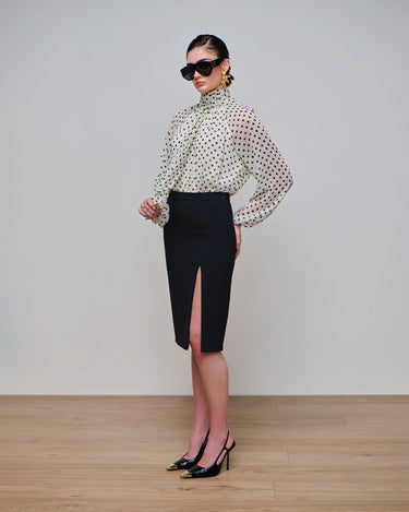 Delta Black Slit Pencil Skirt