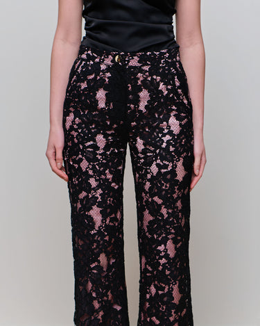 Zoe Black/Pink Lace Wide Leg Trouser