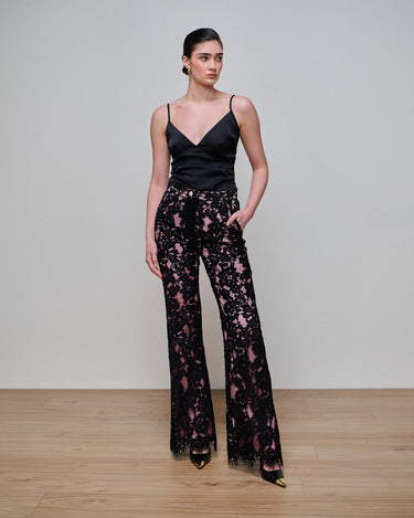 Zoe Black/Pink Lace Wide Leg Trouser